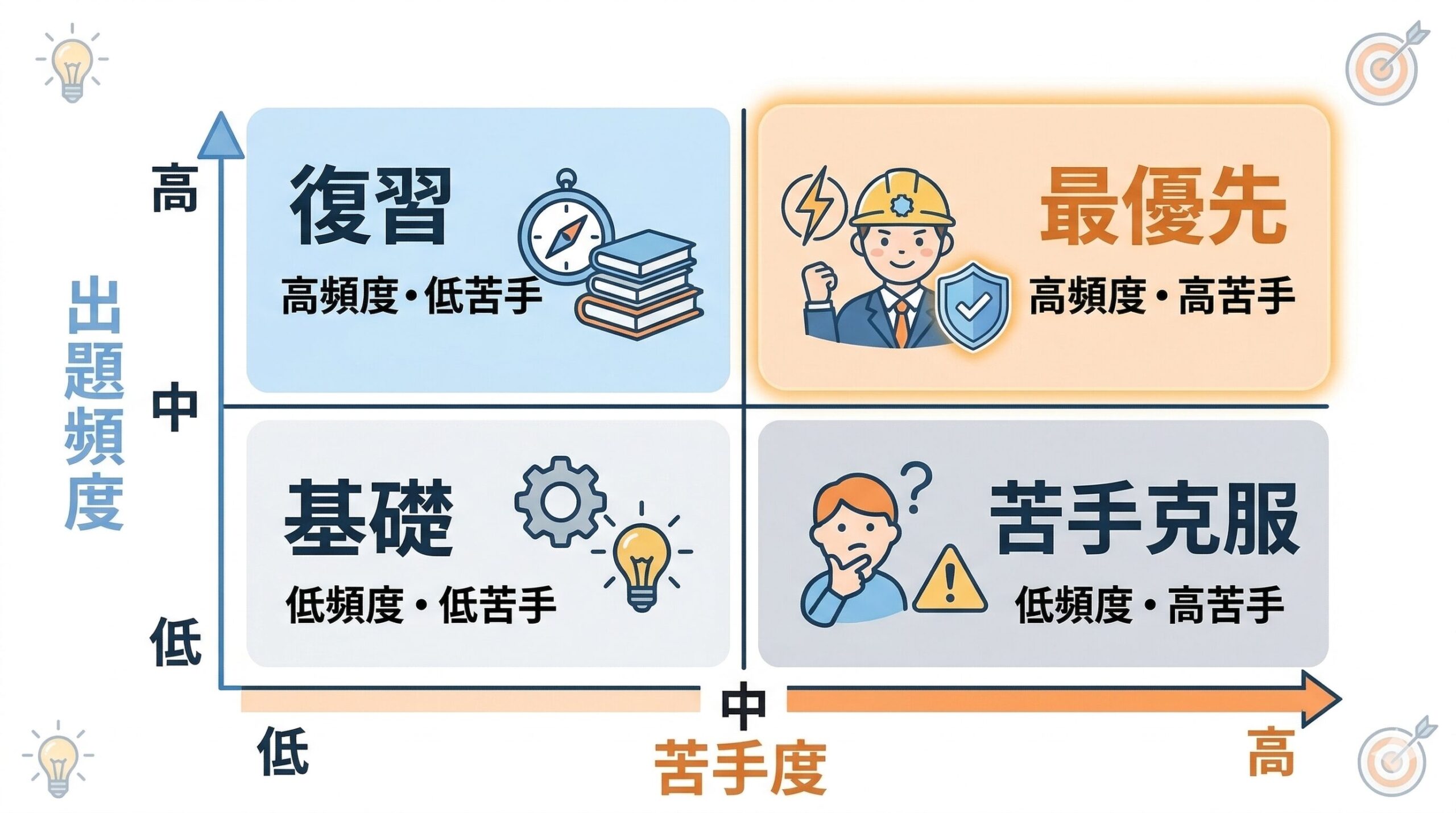頻度と苦手を重ねて優先順位を見る2軸図
